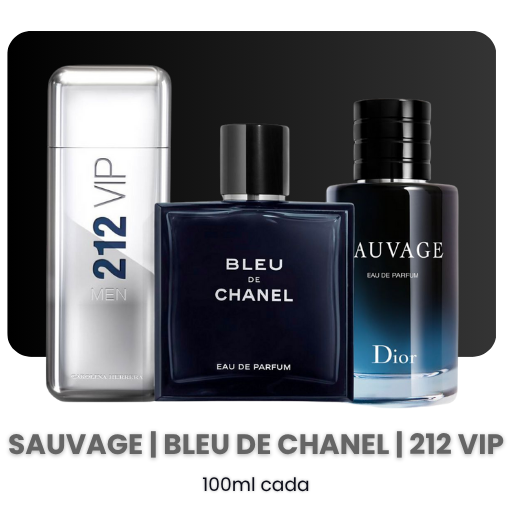 Combo de 3 Perfumes Importados - Sauvage + Bleu de Chanel + 212 VIP