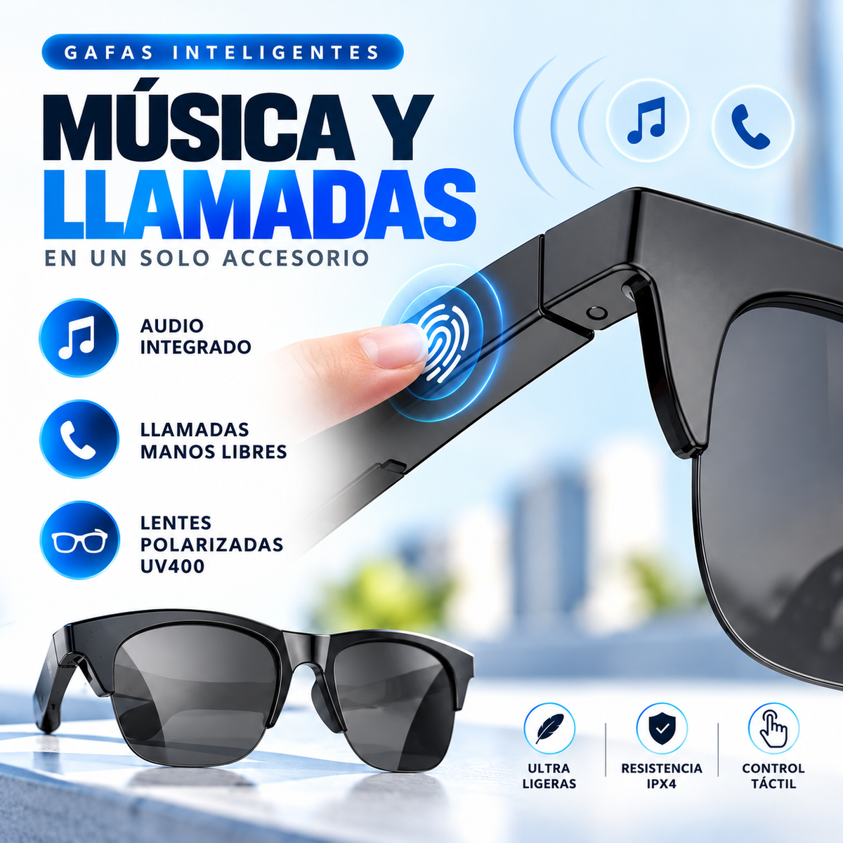 Gafas de Sol Inteligentes Unisex con Bluetooth, Audio y Llamadas